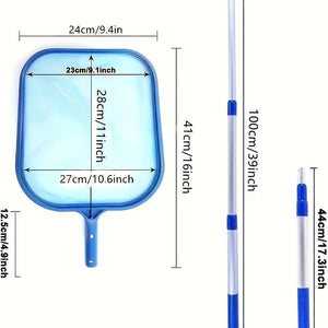 Planet Gates 1pc Pool Skimmer Pool Net 3 Section Pole, Pool Skimmer Net With Fine Mesh Net, Telescopic Aluminum Pole, Plastic Frame, Ultra-fine Pool Skimmer For Ponds, Fish Tank, Hot Tub, 17"x35"