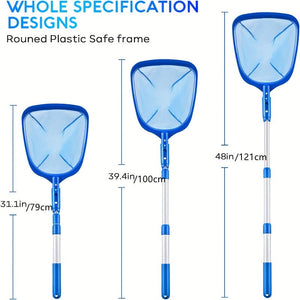 Planet Gates 1pc Pool Skimmer Pool Net 3 Section Pole, Pool Skimmer Net With Fine Mesh Net, Telescopic Aluminum Pole, Plastic Frame, Ultra-fine Pool Skimmer For Ponds, Fish Tank, Hot Tub, 17"x35"