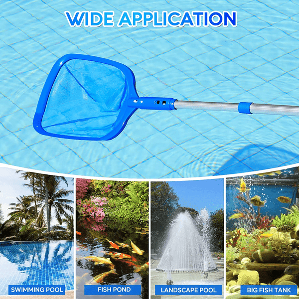 Planet Gates 1pc Pool Skimmer Pool Net 3 Section Pole, Pool Skimmer Net With Fine Mesh Net, Telescopic Aluminum Pole, Plastic Frame, Ultra-fine Pool Skimmer For Ponds, Fish Tank, Hot Tub, 17"x35"