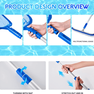 Planet Gates 1pc Pool Skimmer Pool Net 3 Section Pole, Pool Skimmer Net With Fine Mesh Net, Telescopic Aluminum Pole, Plastic Frame, Ultra-fine Pool Skimmer For Ponds, Fish Tank, Hot Tub, 17"x35"