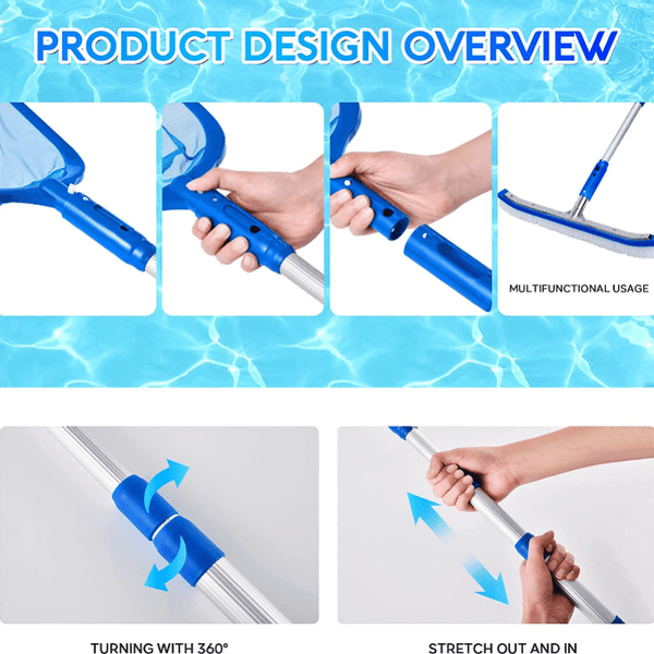 Planet Gates 1pc Pool Skimmer Pool Net 3 Section Pole, Pool Skimmer Net With Fine Mesh Net, Telescopic Aluminum Pole, Plastic Frame, Ultra-fine Pool Skimmer For Ponds, Fish Tank, Hot Tub, 17"x35"