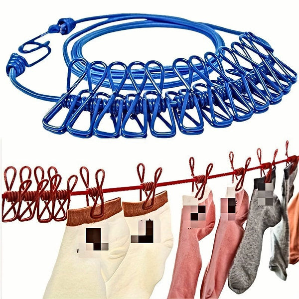 Planet Gates 1pc Portable Travel Clothesline, Retractable Camping Clothesline, Adjustable Clothesline With 12pcs Clips, Drying Clothes For Outdoor And Indoor, Home Supplies