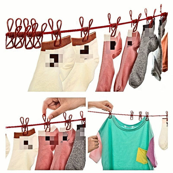 Planet Gates 1pc Portable Travel Clothesline, Retractable Camping Clothesline, Adjustable Clothesline With 12pcs Clips, Drying Clothes For Outdoor And Indoor, Home Supplies