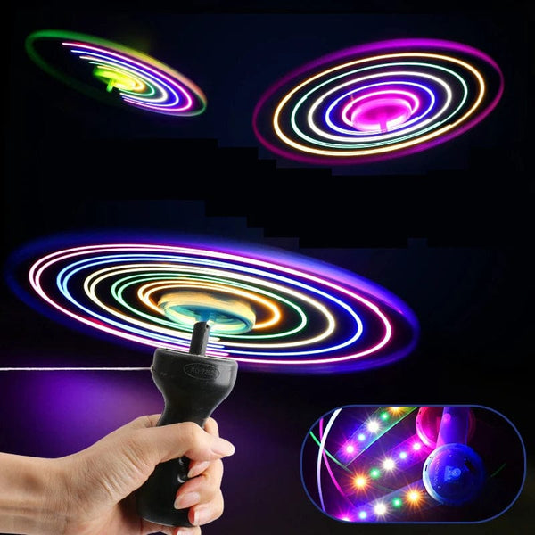 Planet Gates 1pc Random Color 1pc Pull Wire Glow UFO Funny Spinning Flyer Luminous LED Light Handle Top Toys for Kids Gifts Outdoor Sport Parent-child Game