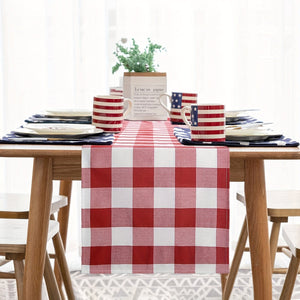 Planet Gates 1pc Red And White Gingham Table Runner, 13×72 Inch Red Buffalo Check Table Cloth Runner For Farmhouse Rustic, 4th Of July Patriotic Christmas Wedding Outdoor Picnic Camping Party Table Decoration