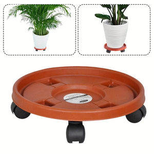 Planet Gates 1pc, Removable Plant Stand Flower Pot Tray With Universal Wheel Heavy Rolling Flower Pot Rack Indoor And Outdoor Balcony Gardening Tools, Flower Pot Tray Brick Red Thickened Resin Tray Universal Wheel
