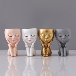 Planet Gates 1pc Resin Creative Nordic Face Doll Desktop Decoration Flower Pot Plant Pot Cactus Plant Pot Flower Pot Container Planter With Drainage Hole Home Office Desk Garden Gift Idea, Home Decoration, Garden Decoration