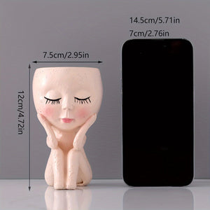 Planet Gates 1pc Resin Creative Nordic Face Doll Desktop Decoration Flower Pot Plant Pot Cactus Plant Pot Flower Pot Container Planter With Drainage Hole Home Office Desk Garden Gift Idea, Home Decoration, Garden Decoration