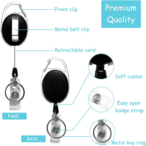 Planet Gates 1pc Retractable Badge Holder With Carabiner Reel Holder, Bulk ID Card Key Fob With Loop, Heavy Duty Black Key Chain Extender For Office Working Employees