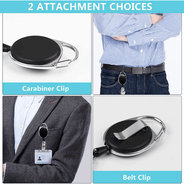 Planet Gates 1pc Retractable Badge Holder With Carabiner Reel Holder, Bulk ID Card Key Fob With Loop, Heavy Duty Black Key Chain Extender For Office Working Employees
