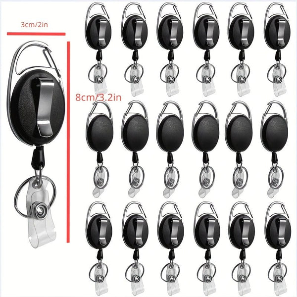 Planet Gates 1pc Retractable Badge Holder With Carabiner Reel Holder, Bulk ID Card Key Fob With Loop, Heavy Duty Black Key Chain Extender For Office Working Employees