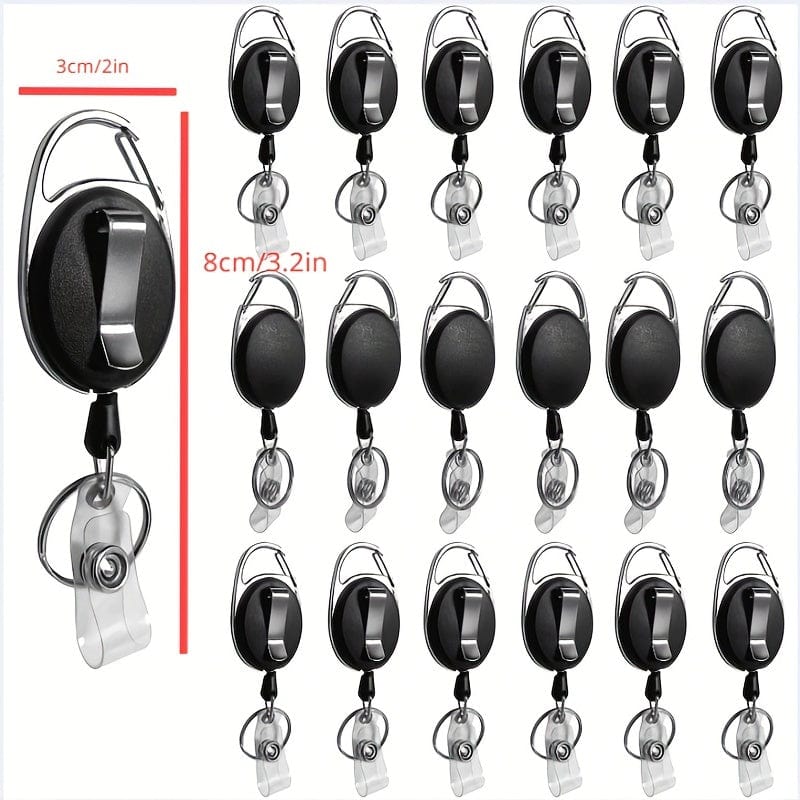 Planet Gates 1pc Retractable Badge Holder With Carabiner Reel Holder, Bulk ID Card Key Fob With Loop, Heavy Duty Black Key Chain Extender For Office Working Employees