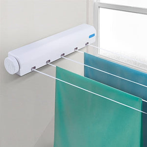 Planet Gates 1pc Retractable Clothesline, 3.75m/147.64in, 5-line Indoor Outdoor Invisible Clothes Drying Rope, Plastic, For Bathroom Bedroom Balcony Living Room, Apartment Laundry Hanging Towels Pants, Compact Pull-out Clothes Rack