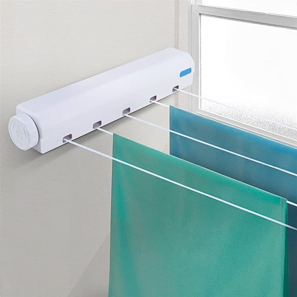 Planet Gates 1pc Retractable Clothesline, 3.75m/147.64in, 5-line Indoor Outdoor Invisible Clothes Drying Rope, Plastic, For Bathroom Bedroom Balcony Living Room, Apartment Laundry Hanging Towels Pants, Compact Pull-out Clothes Rack