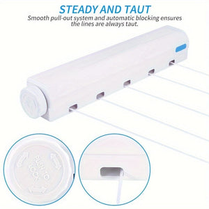 Planet Gates 1pc Retractable Clothesline, 3.75m/147.64in, 5-line Indoor Outdoor Invisible Clothes Drying Rope, Plastic, For Bathroom Bedroom Balcony Living Room, Apartment Laundry Hanging Towels Pants, Compact Pull-out Clothes Rack