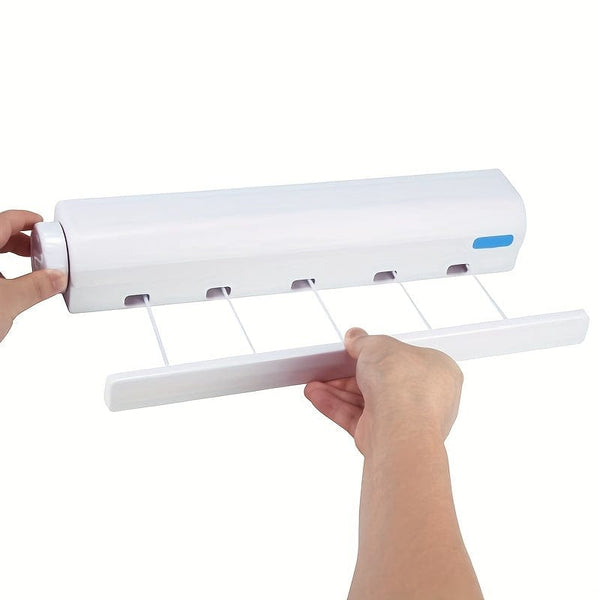 Planet Gates 1pc Retractable Clothesline, 3.75m/147.64in, 5-line Indoor Outdoor Invisible Clothes Drying Rope, Plastic, For Bathroom Bedroom Balcony Living Room, Apartment Laundry Hanging Towels Pants, Compact Pull-out Clothes Rack