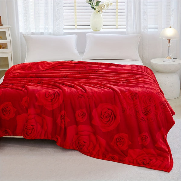 Planet Gates 1pc Rose Pattern Bed Blanket, Soft Comfortable Blanket For Sofa Office Bed Camping Travelling, Valentine's Day Gift Blanket