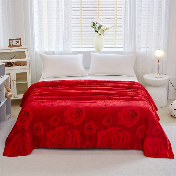 Planet Gates 1pc Rose Pattern Bed Blanket, Soft Comfortable Blanket For Sofa Office Bed Camping Travelling, Valentine's Day Gift Blanket