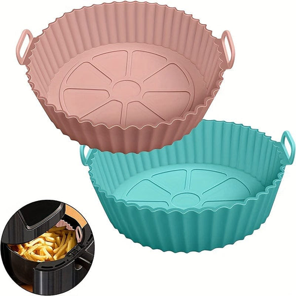 Planet Gates 1pc Silicone Air Fryer Liners, Round Food Safe Non Stick Air Fryer Basket, Reusable Replacement Of Flammable Parchment Liner Paper Fits Air Fryer Accessories