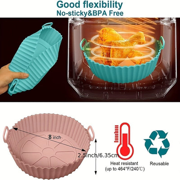 Planet Gates 1pc Silicone Air Fryer Liners, Round Food Safe Non Stick Air Fryer Basket, Reusable Replacement Of Flammable Parchment Liner Paper Fits Air Fryer Accessories