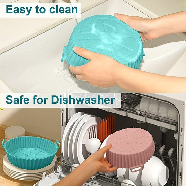 Planet Gates 1pc Silicone Air Fryer Liners, Round Food Safe Non Stick Air Fryer Basket, Reusable Replacement Of Flammable Parchment Liner Paper Fits Air Fryer Accessories