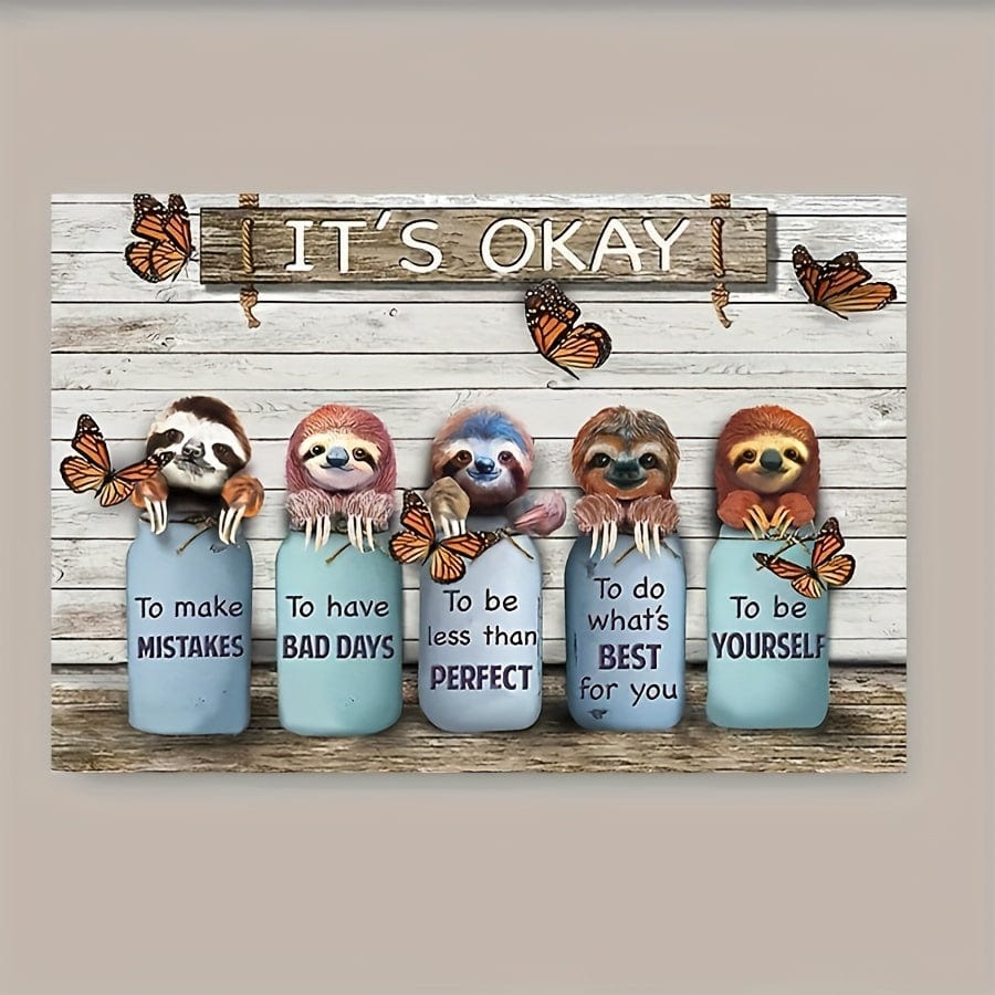 Planet Gates 1pc Sloth Butterfly It's Okay Landscape Canvas Gift For Sloth Lovers, Birthday Gift Decor Home Decor Wall Art Visual Art, No Frame