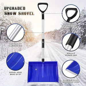 Planet Gates 1pc, Snow Shovel, 123.19 Cm Large Capacity Snow Shovel With D-Grip, Non-Slip Sponge And Durable Aluminum Blade For Car Driveway, 40.64*123.19 Cm (Blue)(Red)(Black)