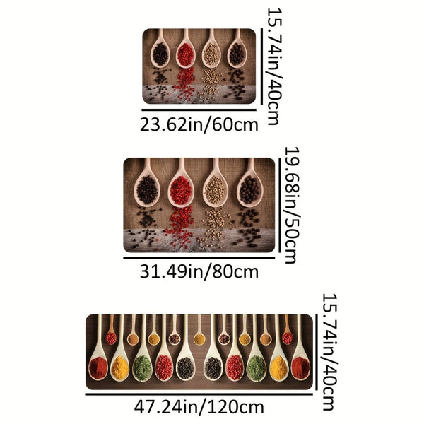 Planet Gates 1pc Soft and Absorbent Spices Printed Kitchen Rug - Anti-Fatigue and Non-Slip Floor Mat for Living Room, Bedroom, and Laundry - Machine Washable and Waterproof Carpet for Kitchen