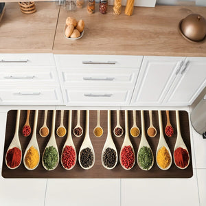 Planet Gates 1pc Soft and Absorbent Spices Printed Kitchen Rug - Anti-Fatigue and Non-Slip Floor Mat for Living Room, Bedroom, and Laundry - Machine Washable and Waterproof Carpet for Kitchen