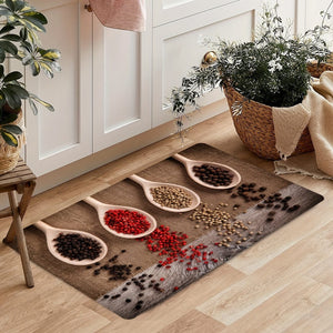 Planet Gates 1pc Soft and Absorbent Spices Printed Kitchen Rug - Anti-Fatigue and Non-Slip Floor Mat for Living Room, Bedroom, and Laundry - Machine Washable and Waterproof Carpet for Kitchen