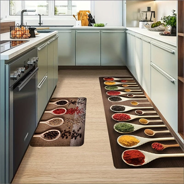 Planet Gates 1pc Soft and Absorbent Spices Printed Kitchen Rug - Anti-Fatigue and Non-Slip Floor Mat for Living Room, Bedroom, and Laundry - Machine Washable and Waterproof Carpet for Kitchen