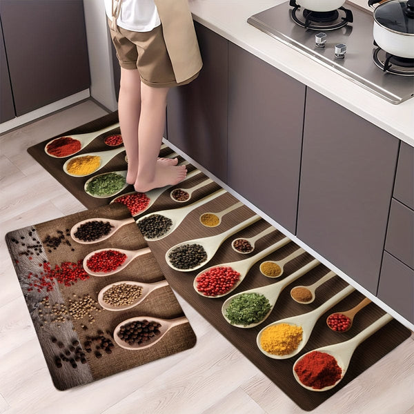 Planet Gates 1pc Soft and Absorbent Spices Printed Kitchen Rug - Anti-Fatigue and Non-Slip Floor Mat for Living Room, Bedroom, and Laundry - Machine Washable and Waterproof Carpet for Kitchen
