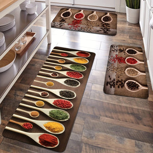 Planet Gates 1pc Soft and Absorbent Spices Printed Kitchen Rug - Anti-Fatigue and Non-Slip Floor Mat for Living Room, Bedroom, and Laundry - Machine Washable and Waterproof Carpet for Kitchen