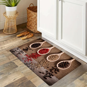 Planet Gates 1pc Soft and Absorbent Spices Printed Kitchen Rug - Anti-Fatigue and Non-Slip Floor Mat for Living Room, Bedroom, and Laundry - Machine Washable and Waterproof Carpet for Kitchen