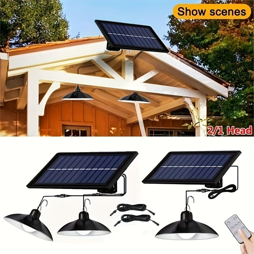 Planet Gates 1pc Solar Pendant Light, Outdoor Waterproof LED Lamp, Double-head Chandelier Decorations With Remote Control For Indoor Shed Barn Room