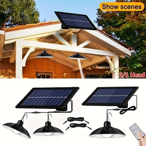 Planet Gates 1pc Solar Pendant Light, Outdoor Waterproof LED Lamp, Double-head Chandelier Decorations With Remote Control For Indoor Shed Barn Room