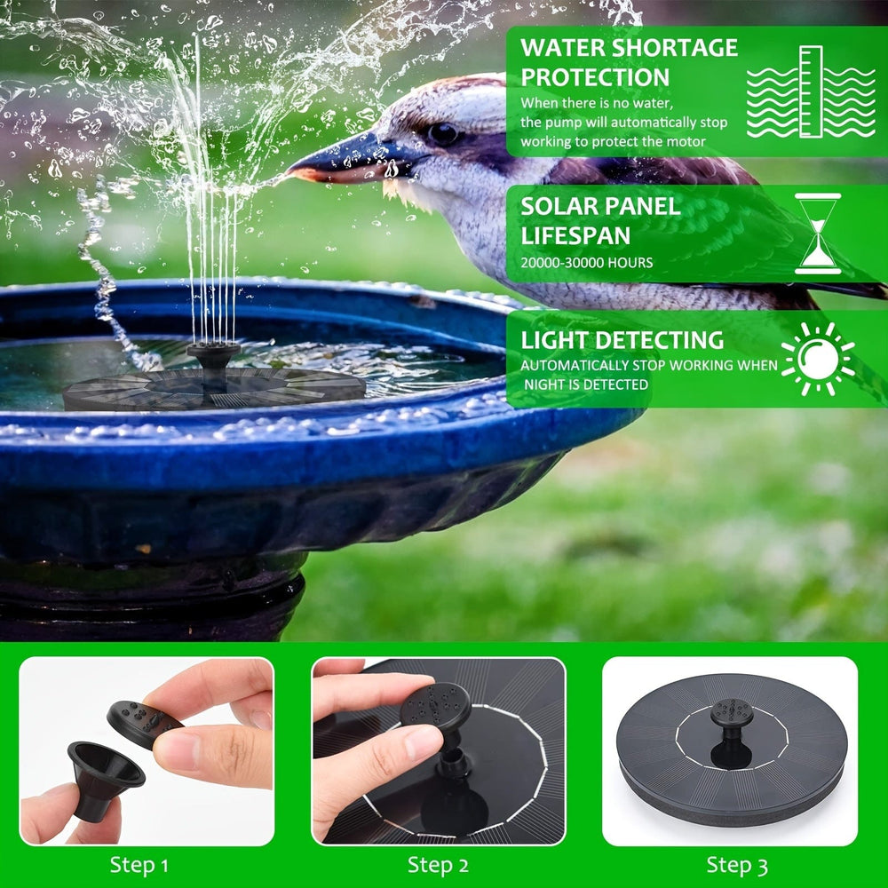 Planet Gates 1pc Solar Powered Water Fountain, Solar Fountain Bird Bath Pump With 6 Nozzles, Free Standing Portable Floating Solar Powered Water Fountain Pump For Garden, Pond, Pool, Outdoor And Backyard, 1.5W