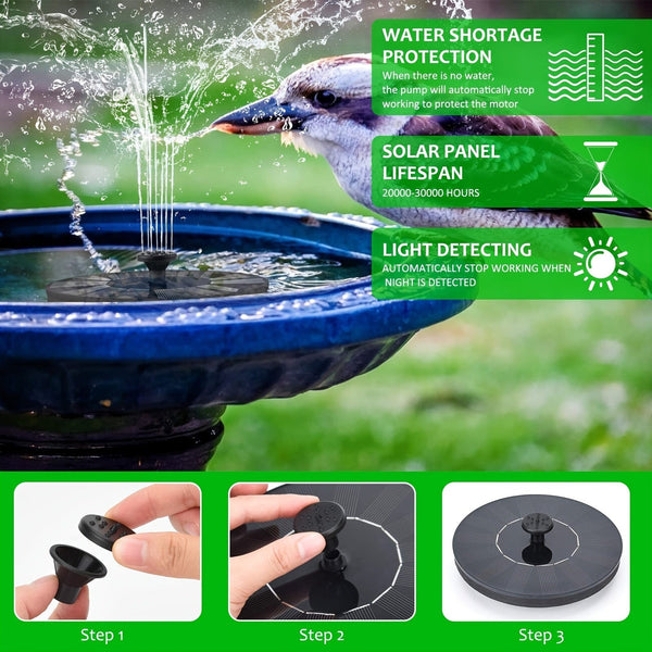 Planet Gates 1pc Solar Powered Water Fountain, Solar Fountain Bird Bath Pump With 6 Nozzles, Free Standing Portable Floating Solar Powered Water Fountain Pump For Garden, Pond, Pool, Outdoor And Backyard, 1.5W