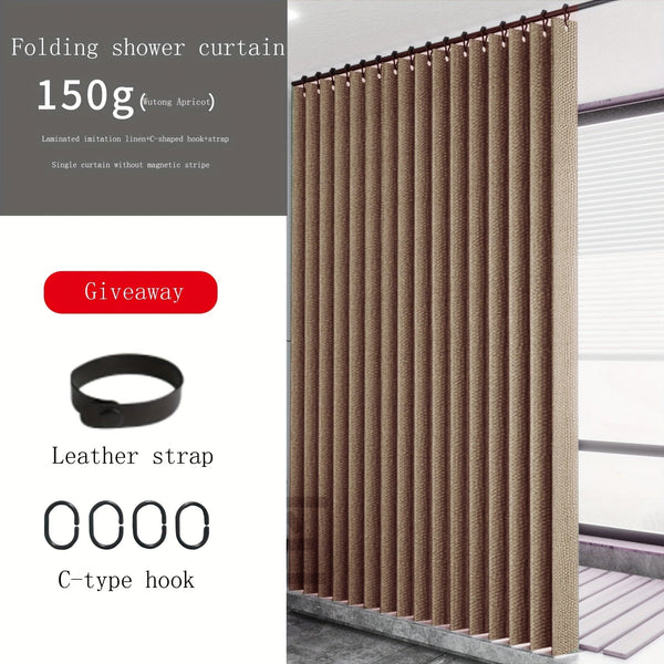 Planet Gates 1pc Solid Color Shower Curtain With Hooks, Toilet Partition Curtain, Punch-free Waterproof Imitation Linen Bathroom Curtain, Bathroom Accessories