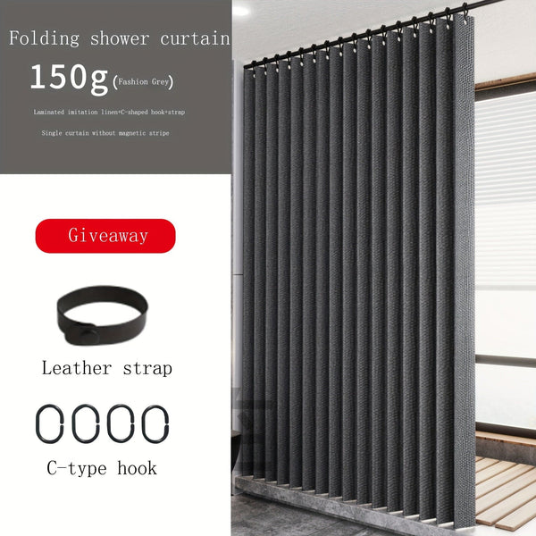 Planet Gates 1pc Solid Color Shower Curtain With Hooks, Toilet Partition Curtain, Punch-free Waterproof Imitation Linen Bathroom Curtain, Bathroom Accessories