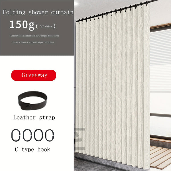 Planet Gates 1pc Solid Color Shower Curtain With Hooks, Toilet Partition Curtain, Punch-free Waterproof Imitation Linen Bathroom Curtain, Bathroom Accessories