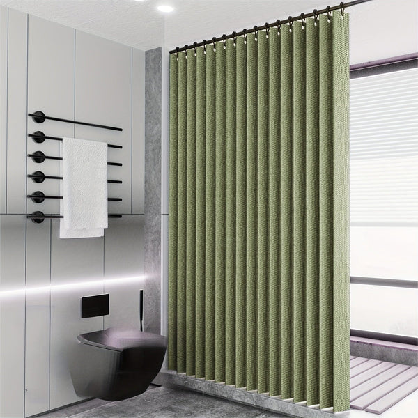 Planet Gates 1pc Solid Color Shower Curtain With Hooks, Toilet Partition Curtain, Punch-free Waterproof Imitation Linen Bathroom Curtain, Bathroom Accessories