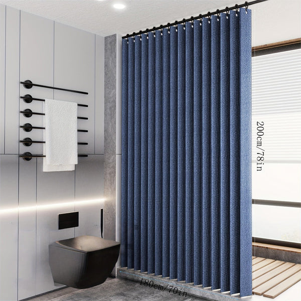 Planet Gates 1pc Solid Color Shower Curtain With Hooks, Toilet Partition Curtain, Punch-free Waterproof Imitation Linen Bathroom Curtain, Bathroom Accessories