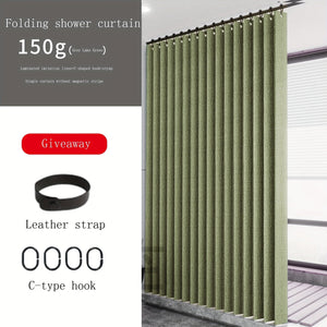 Planet Gates 1pc Solid Color Shower Curtain With Hooks, Toilet Partition Curtain, Punch-free Waterproof Imitation Linen Bathroom Curtain, Bathroom Accessories