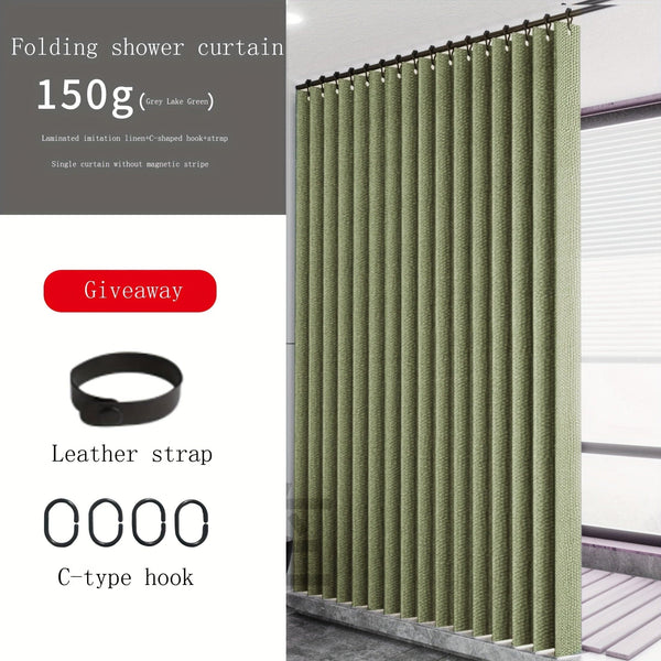 Planet Gates 1pc Solid Color Shower Curtain With Hooks, Toilet Partition Curtain, Punch-free Waterproof Imitation Linen Bathroom Curtain, Bathroom Accessories