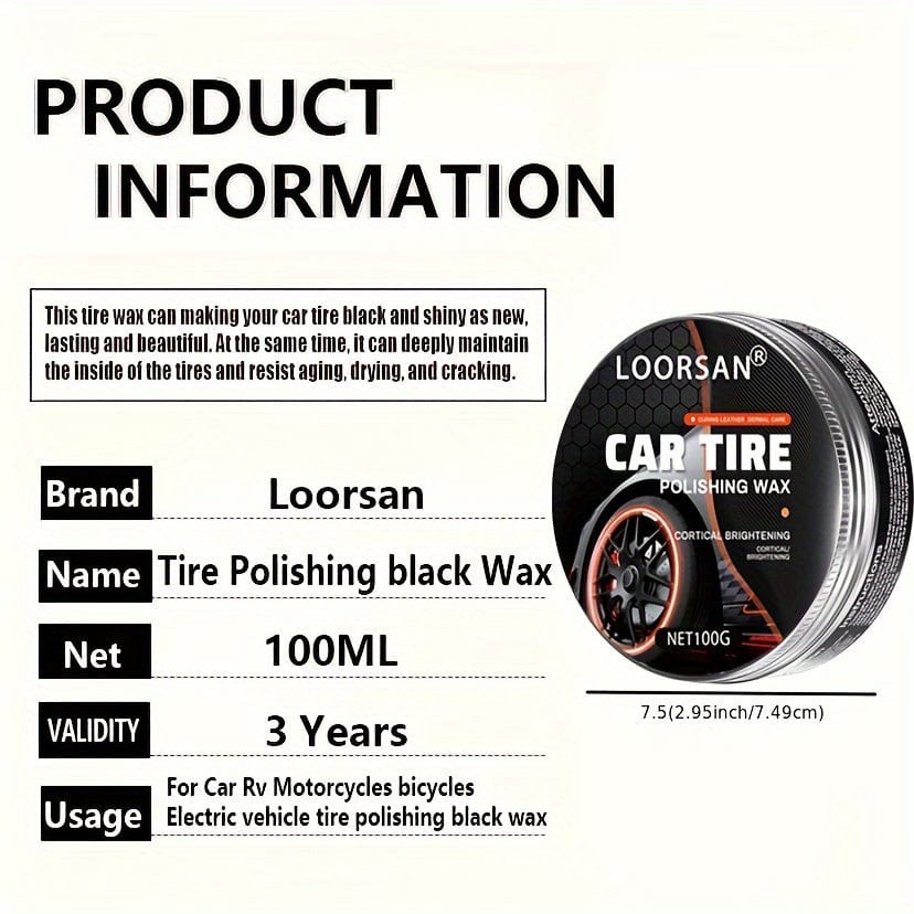 Planet Gates 1pc+sponge Car Tire Shine Gloss Hydrophobic Polish Wax For RV Bicycles And Motorcycles Tire Automotive Tire Coating Refurbishing Increase Black Agent Cleaner