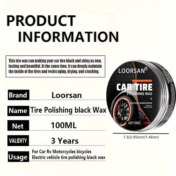 Planet Gates 1pc+sponge Car Tire Shine Gloss Hydrophobic Polish Wax For RV Bicycles And Motorcycles Tire Automotive Tire Coating Refurbishing Increase Black Agent Cleaner