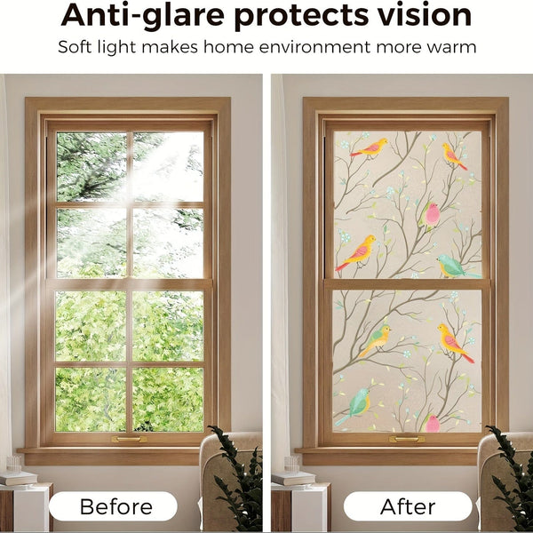 Planet Gates 1pc Stained Glass Window Film Privacy Film Non-Adhesive Static Cling Sun Blocking Window Film Heat Blocker Heat Control Decorative Sticker For Bathroom Bedroom Home Decor