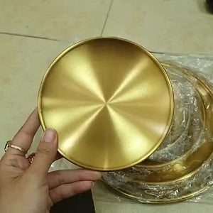 Planet Gates 1pc Stainless Steel Golden Dessert Coffee Tray, Western Dinner Plate, Dining Tray Suitable For Food Coffee Breakfast Tea Golden Food Tray Decorative Trays, Weeding, Birthday, Pride Month Party Thanksgiving Halloween