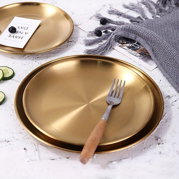 Planet Gates 1pc Stainless Steel Golden Dessert Coffee Tray, Western Dinner Plate, Dining Tray Suitable For Food Coffee Breakfast Tea Golden Food Tray Decorative Trays, Weeding, Birthday, Pride Month Party Thanksgiving Halloween
